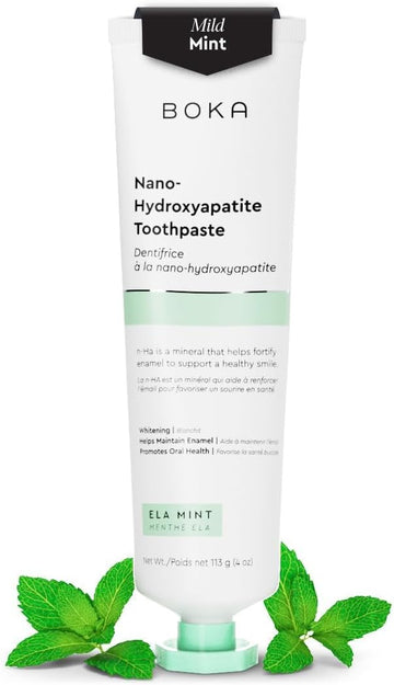 Boka Fluoride Free Toothpaste - Nano Hydroxyapatite, Remineralizing, Sensitive Teeth, Whitening - Dentist Recommended for Adult & Kids Oral Care - Ela Mint Flavor, 4 Fl Oz 1 Pk - US Manufactured