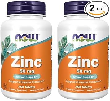 Now Supplements, Zinc (Zinc Gluconate) 50 Mg, Supports Enzyme Functions*, Immune Support*, 250 Tablets (Pack Of 2)