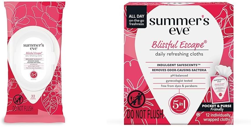 Summer'S Eve Blissful Escape Daily Refreshing Feminine Wipes, 32 Count & 12 Count