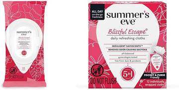 Summer'S Eve Blissful Escape Daily Refreshing Feminine Wipes, 32 Count & 12 Count