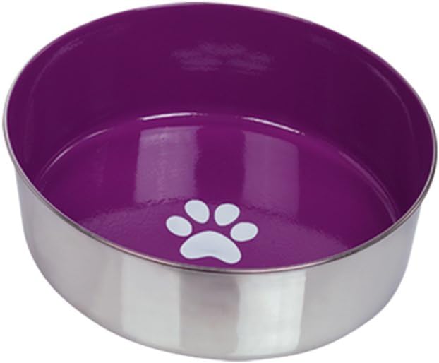 Nobby Heavy Paw Anti-Slip Stainless Steel Bowl, 23.5 cm, Purple/Silver :Pet Supplies
