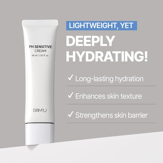 Sam'U Ph Sensitive Cream– Face Moisturizer With Ceramide, Hyaluronic Acid & Allantoin & Centella, Long-Lasting Hydration, Quick Absorbing Formula, Hypoallergenic Korean Skin Care 2.02 Fl Oz