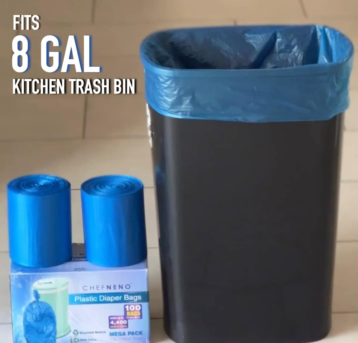 Disposable Diaper Pail Refill Plastic Bag (100 Count) Compatible With Ubbi Diaper Bag Pail 13 Gal Capacity Diaper Pail Bag Fits 8 Gallon Medium Kitchen Trash Bag Heavy Duty Large Garbage Bag, 100 Bags