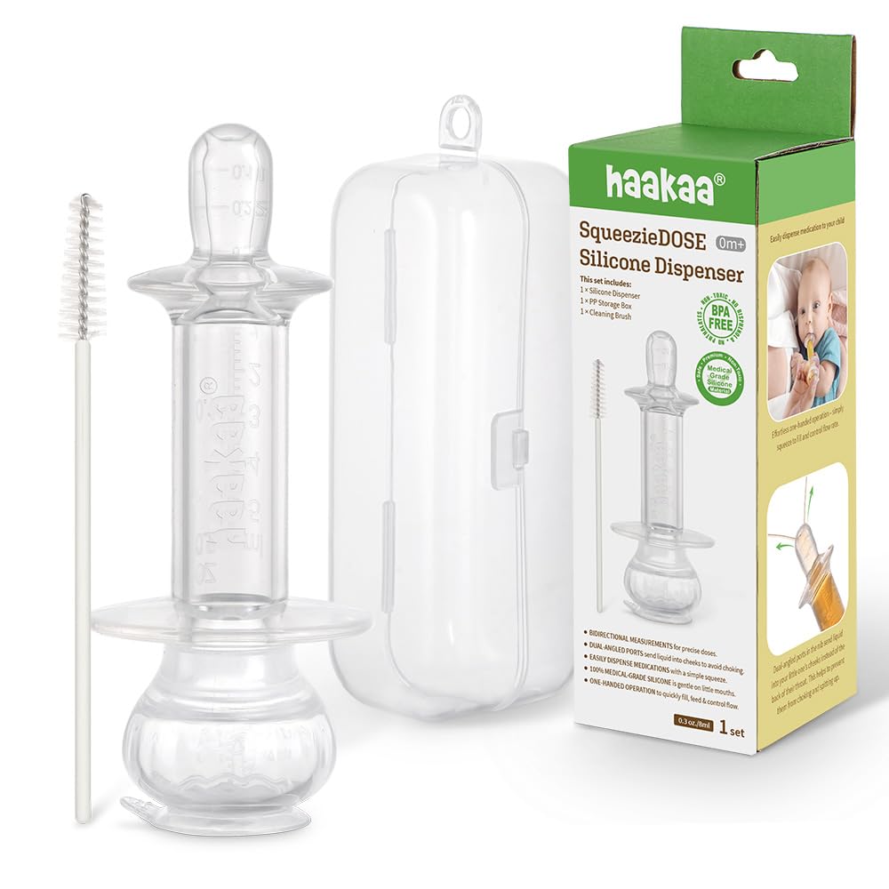 Haakaa SqueezieDOSE Silicone Liquid Dispenser (8ml) – Multi-Purpose Baby Feeding Syringe/Liquid Medicine Dispenser – Accurate Dosing for Kids’ Medication 0 Month +