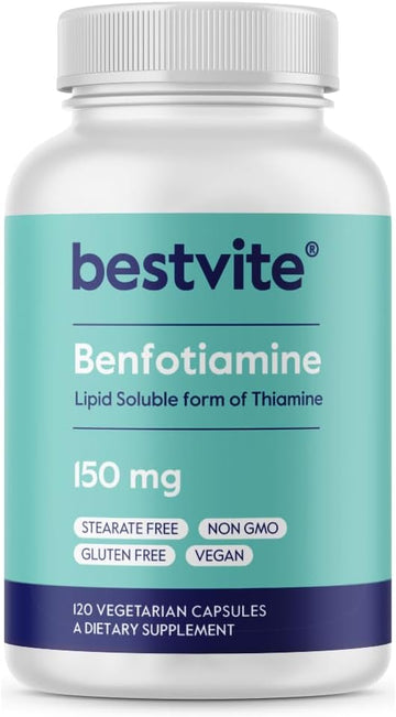Bestvite Benfotiamine 150Mg (240 Vegetarian Capsules) (120X2) - No Stearates - No Silicon Dioxide - Vegan - Non Gmo - Gluten Free