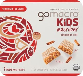 Gomacro Kids Macrobar Organic Vegan Snack Bars - Cinnamon Roll (0.90 Ounce Bars, 7 Count) (Pack Of 2)