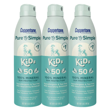 Coppertone Pure and Simple Kids Spray Sunscreen, SPF 50 Broad Spectrum Sunscreen for Kids, 5 Oz, Pack of 3