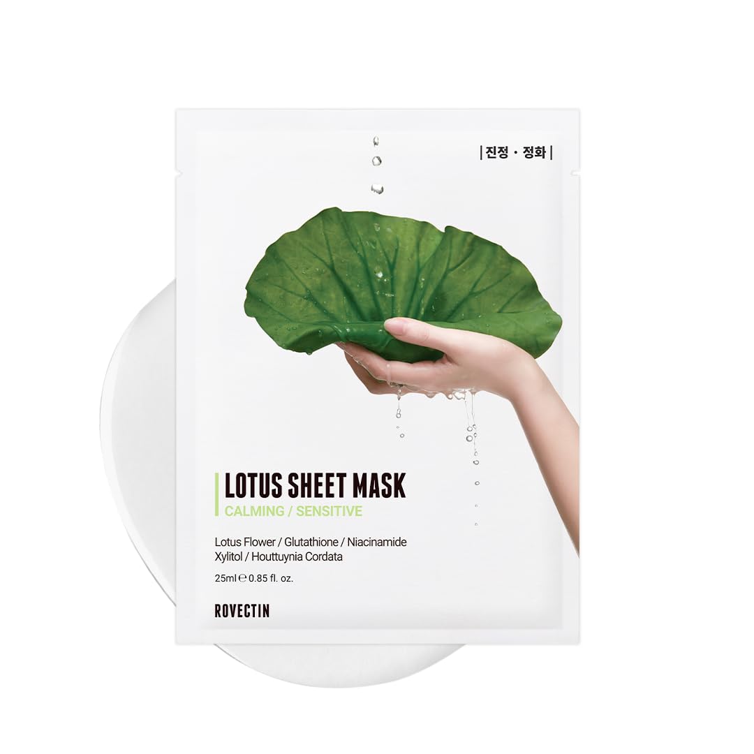 Rovectin Clean Lotus Water Calming Sheet Mask - Packed With Lotus Flower Extract For Soothing And Long Lasting Hydration (5 Count)