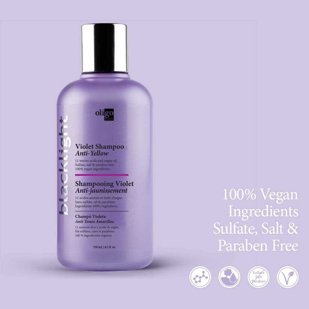 OLIGO PROFESSIONNEL - Blacklight Violet Shampoo - Sulfate-Free Purple Shampoo - Eliminates Yellow Tones - Refreshes Faded Highlights - Argan oil - 11 Amino Acids and Moisturizing Formula - 8.5oz : Beauty & Personal Care