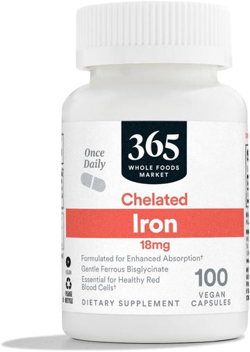 365 By Whole Foods Market, Iron Chelated 18Mg, 100 Veg Capsules