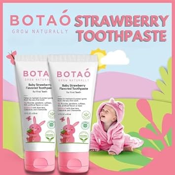 BOTAO Fluoride Free Baby Toothpaste | Natural Toddler Toothpaste | Strawberry Flavored - Training Toothpaste for Toddlers | EWG Verified, Vegan, SLS Free, Safe to Swallow, Aloe Vera (2Pack) : Health & Household