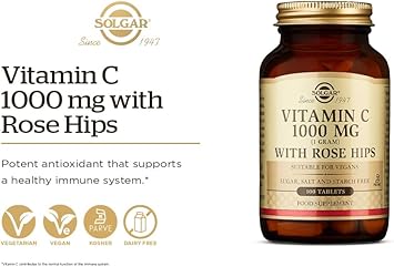 Solgar Vitamin C 1500 Mg With Rose Hips, 180 Tablets - Antioxidant & Immune Support - Overall Health - Supports Healthy Skin & Joints - Non Gmo, Vegan Gluten Free, Dairy Free, Kosher - 180 Servings