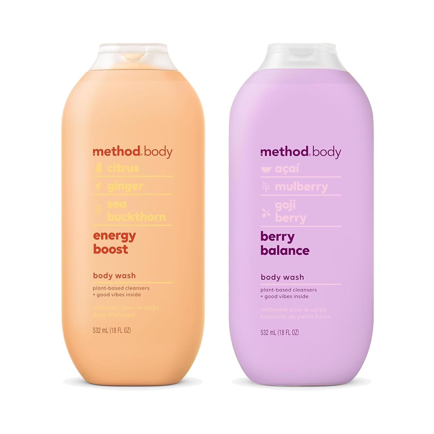 Method Body Wash Variety Pack - Energy Boost 18 Fl Oz + Berry Balance 18 Fl Oz, Paraben And Phthalate Free