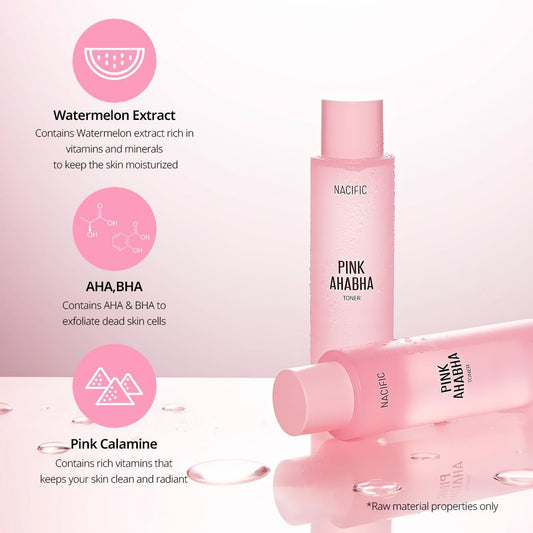 Nacific Pink Aha Bha Toner Double Set (150Ml 5.07Fl.Oz*2) Aha, Bha, Watermelon Extract, Glow, Moisturizing, Hyaluronic Acid