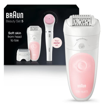 Braun Se5-895 Epilator, Hair Removal Device, Epilator For Women, Includes Shaver And Facial Cleansing Exfoliator Brush Attachments, Waterproof, Cordless And Rechargeable