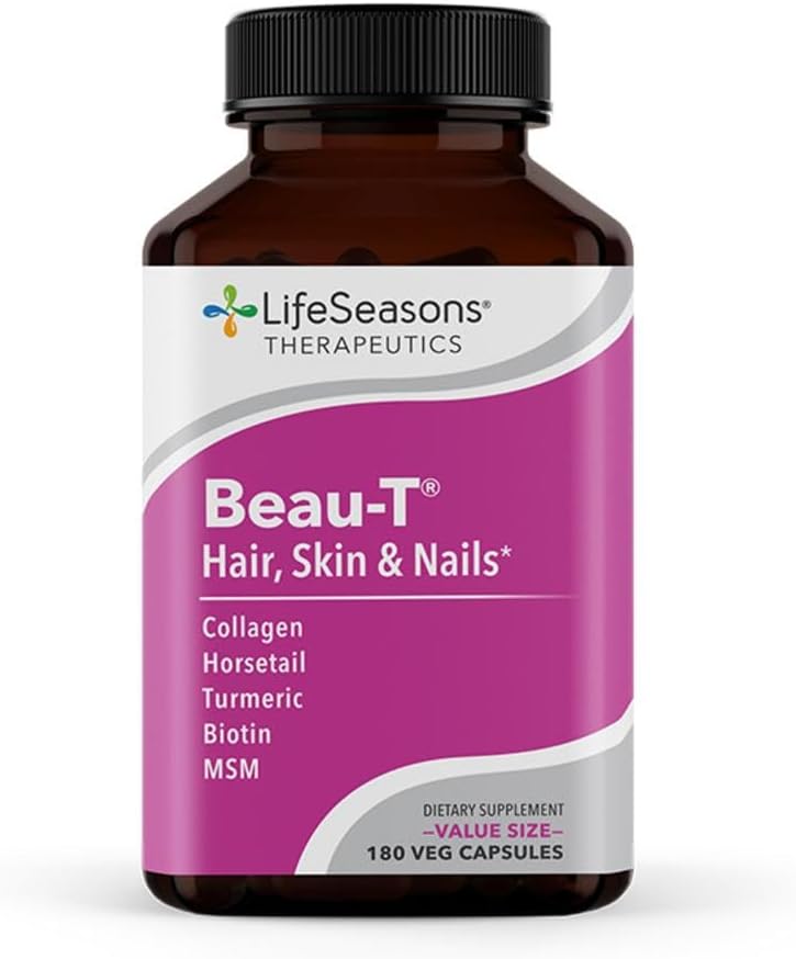 Beau-T - Hair, Nail & Skincare Supplement - Biotin Collagen Horsetail MSM & Turmeric - Promotes Healthy Hair and Nail Growth - Supports Clear Skin & Fights Acne - Nail Strengthener - 180 Capsules