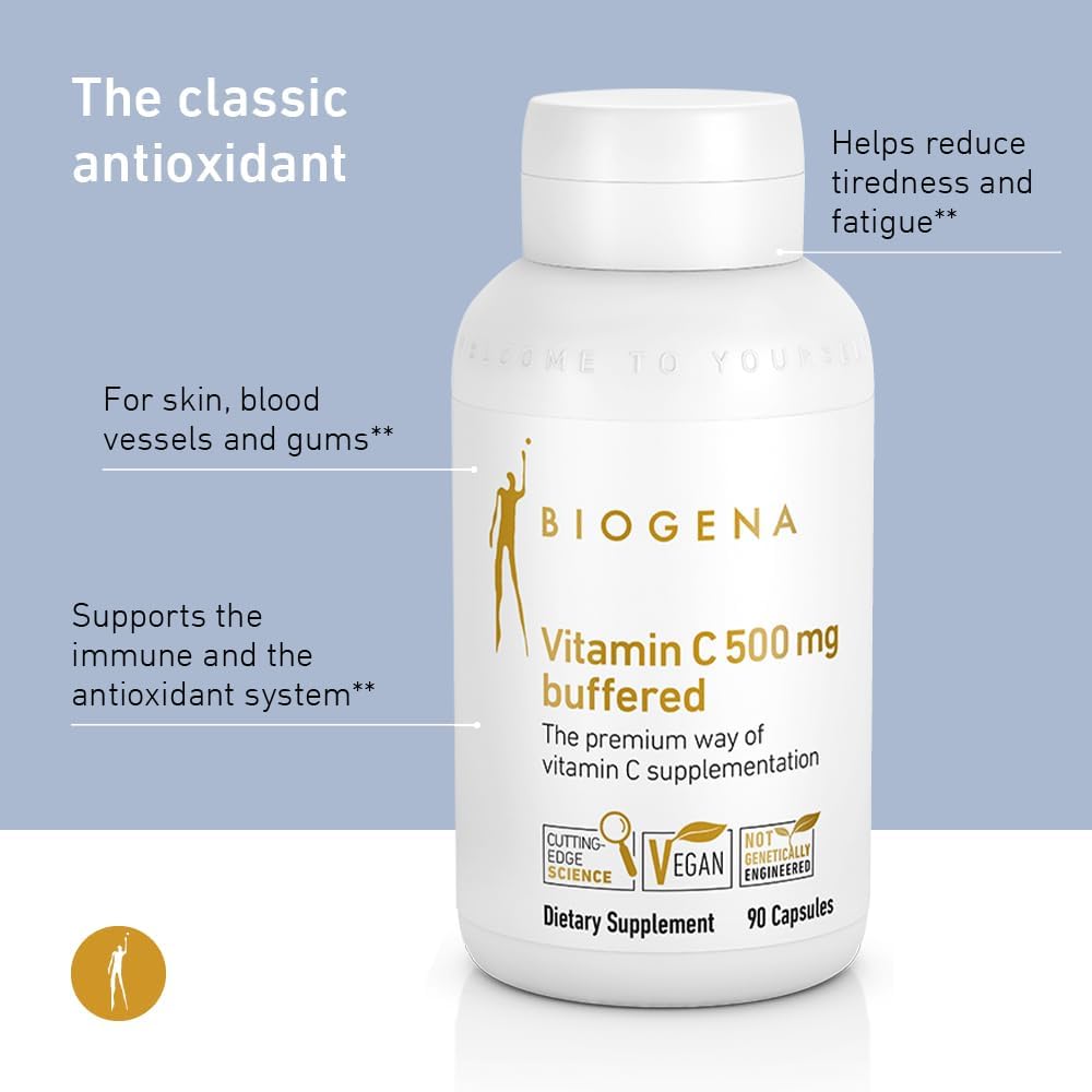 Biogena Vitamin C 500 mg buffered Gold - Premium Vitamin C in a Stomach-Friendly Complex and for Immune Support** | 90 Capsules | Good absorbtion : Health & Household