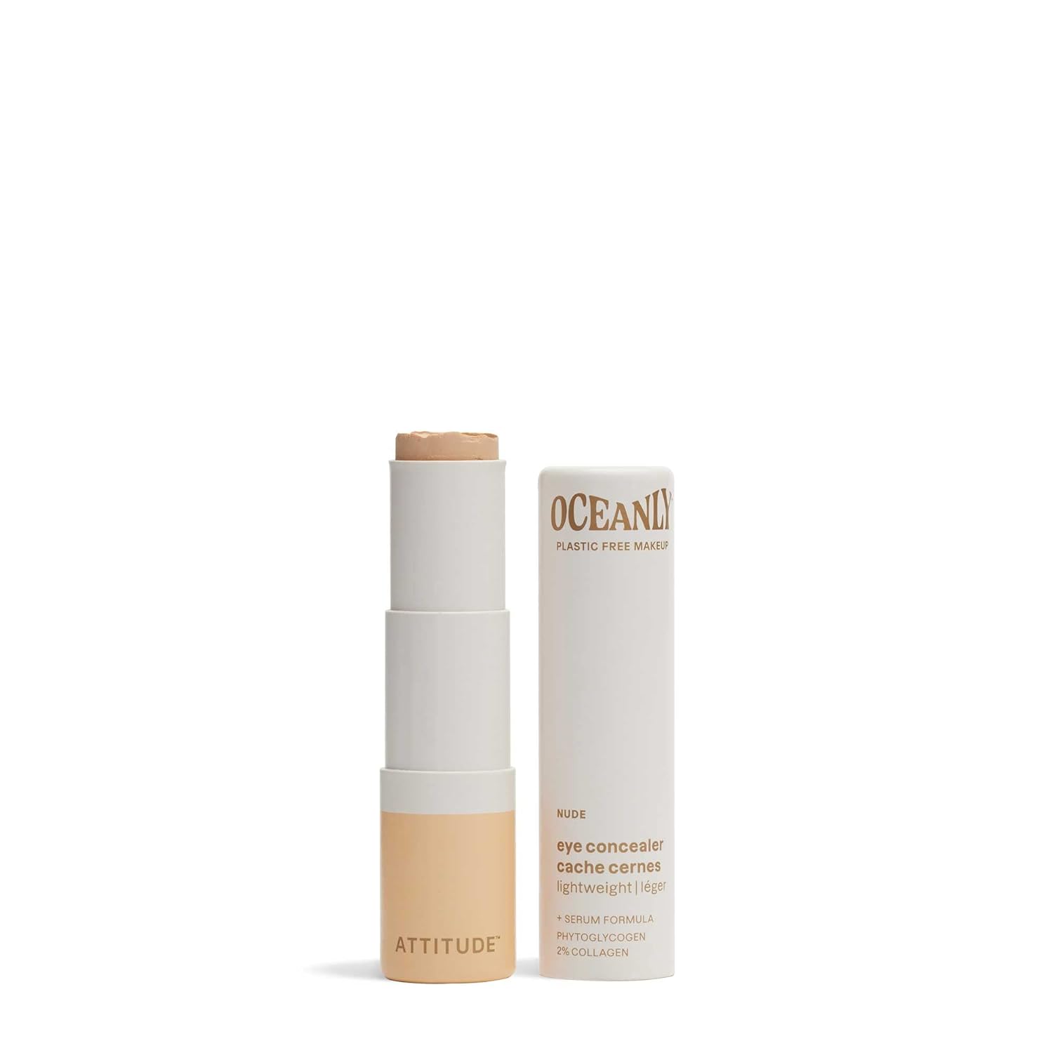 ATTITUDE Oceanly Light Coverage Under Eye Concealer Stick, Titanium Dioxide-Free, EWG Verified, Plastic-Free, Vegan & Cruelty-free Makeup, Nude, 0.2 Ounces