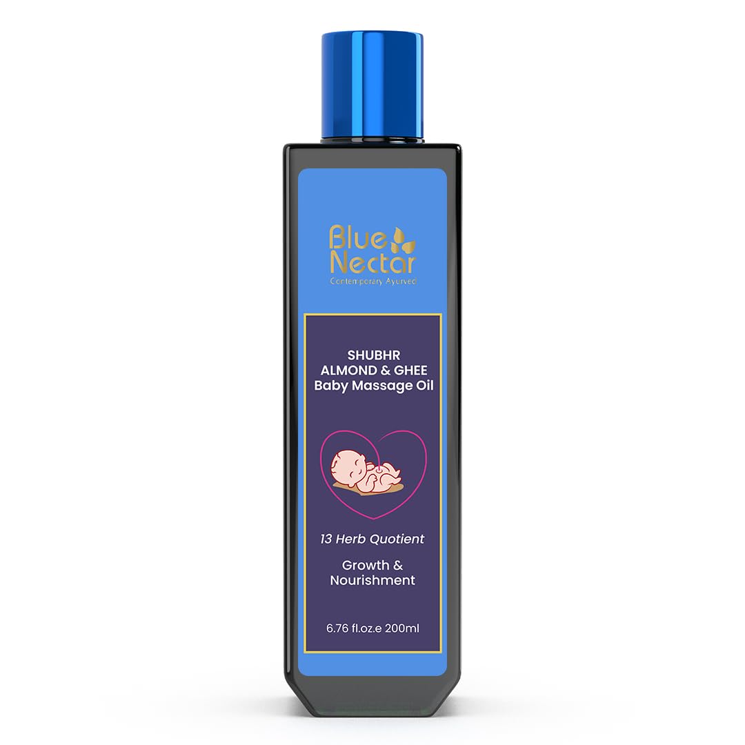 Blue Nectar Ayurveda Gentle Baby Oil for Newborn Skin Care - Moisturizing Baby Massage Oil for Dry Skin & Scalp | with Lavender and Coconut Oil (13 Herbs, 6.76 Fl Oz)