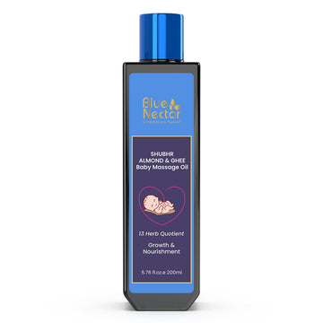 Blue Nectar Ayurveda Gentle Baby Oil for Newborn Skin Care - Moisturizing Baby Massage Oil for Dry Skin & Scalp | with Lavender and Coconut Oil (13 Herbs, 6.76 Fl Oz)