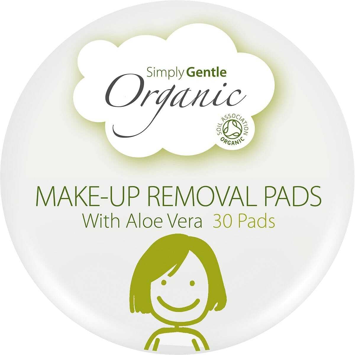 Simply Gentle Organic, Facial Cleansing Pads, With Aloe Vera - 100% Organic Cotton - Gently And Effectively Remove Makeup And Waterproof Eye Makeup - 30 Pieces