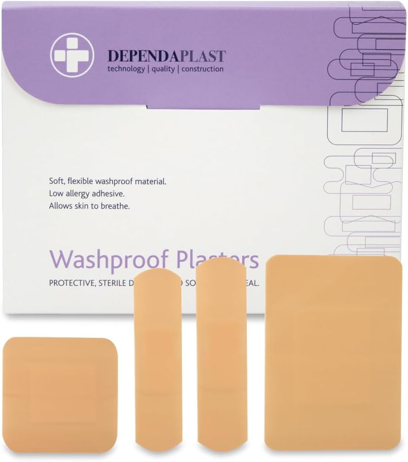 Dependaplast Washproof Plasters Assorted, Flexible Pu Plastic Film, Secure Adhesive, Breathable, Waterproof - Box Of 100