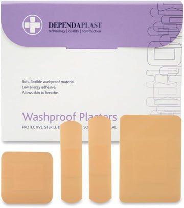 Dependaplast Washproof Plasters Assorted, Flexible Pu Plastic Film, Secure Adhesive, Breathable, Waterproof - Box Of 100