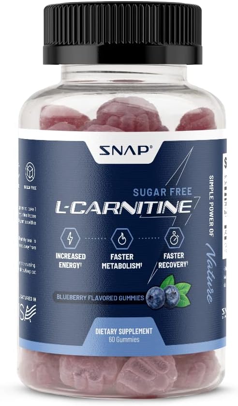 Sugar Free L Carnitine 500mg Gummy - Natural Pre Workout L-Carnitine Supplement - Increased Energy, Faster Recovery, Boost Metabolism, Pre Workout for Women & Men, Blueberry Flavor (60 Gummies)