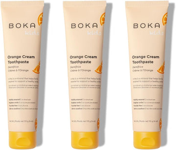 Boka Fluoride Free Toothpaste- Nano Hydroxyapatite, Remineralizing, Sensitive Teeth, Whitening- Dentist Recommended For Adult, Kids Oral Care- Orange Cream Flavor, 4Oz 3Pk