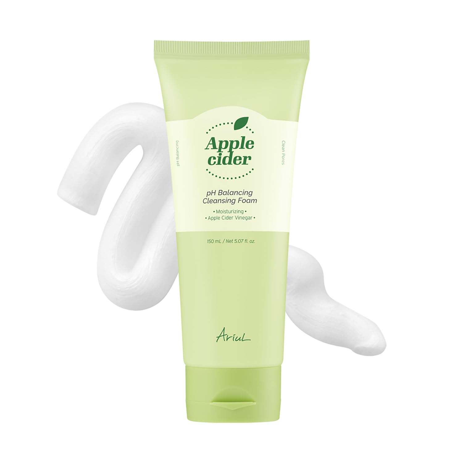 Ariul Apple Cider Weak Acid Cleansing Foam, 5.3 Fl Oz (150 Ml), Ph Balance, Face Washing, Pore Care, Corneum Care, Apple Cider Vinegar Blend, Skin Care, Black Horn Plug, Apple Cider Vinegar