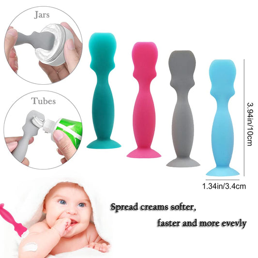 4 Pcs Baby Diaper Cream Spatula Silicone Nappy Rash Cream Applicator Baby Butt Spatula with Suction Cup for Newborn Baby Facial Cosmetic