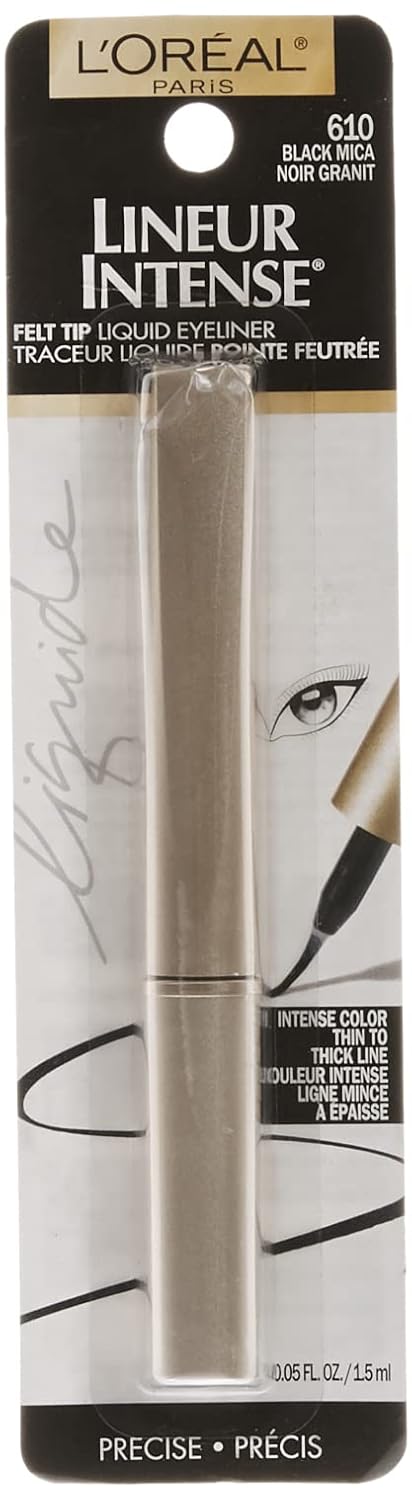 L'Oreal Paris Makeup Lineur Intense Felt Tip Liquid Eyeliner, liquid eyeliner, felt tip applicator, precise bold lines, intense color, ophthalmologist-tested, fragrance-free, Black Mica, 0.05 fl; oz. : Eye Liners : Beauty & Personal Care