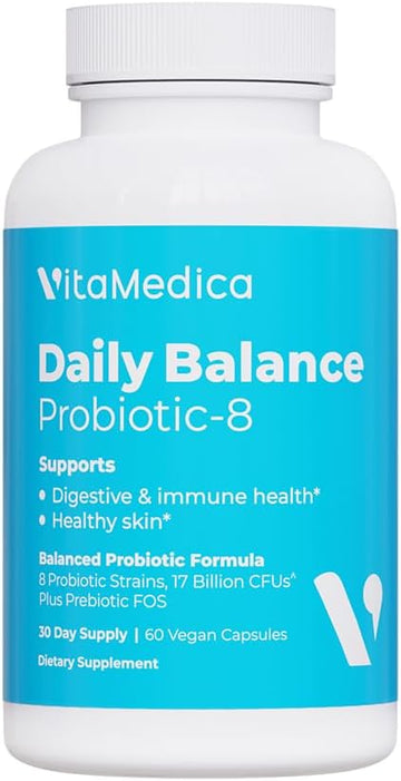 Vitamedica | Daily Balance Probiotic-8 | Probiotic Supplement | 16 Billion Cfus | Gut Health | Digestive, Skin, & Immune Support | Constipation, Diarrhea, Gas & Bloating Relief | Vegan | 60 Count