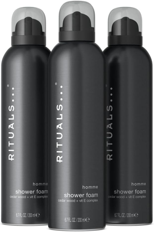 Rituals Shower Foam Homme - Value Pack - Shower Gel With Cedar Wood And Vitamin E - Powerfully Cleansing Foaming Shower Gel - Economy Pack, 3 X 200Ml