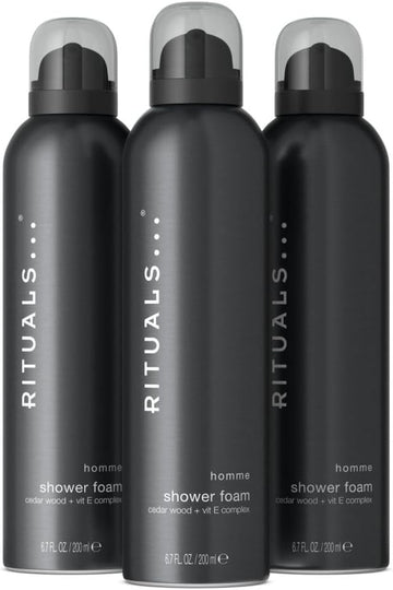 Rituals Shower Foam Homme - Value Pack - Shower Gel With Cedar Wood And Vitamin E - Powerfully Cleansing Foaming Shower Gel - Economy Pack, 3 X 200Ml
