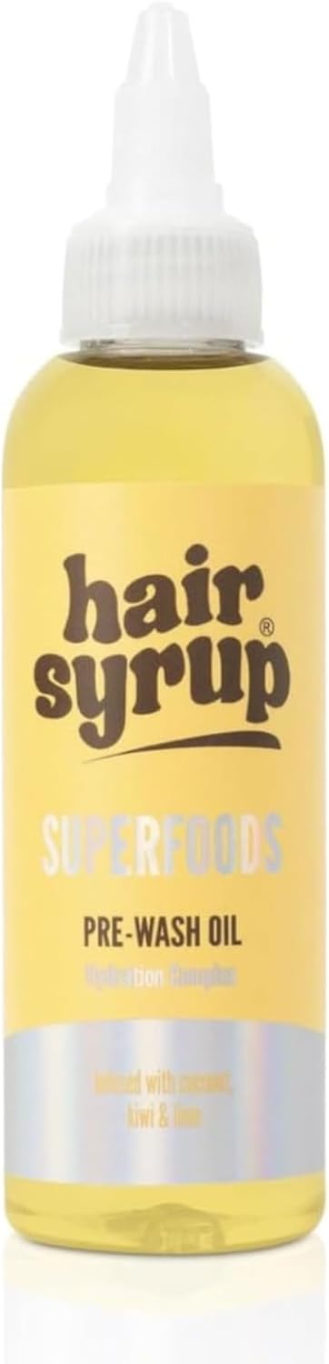 Hair Syrup | Superfoods Pre-Wash Hair Oil | Enriched With Coconut, Kiwi & Line | For Damaged, Dehydrated Hair Needing Tlc | 12 Nutrient-Rich Ingredients | 100% Natural | 300Ml Pump Bottle Applicator