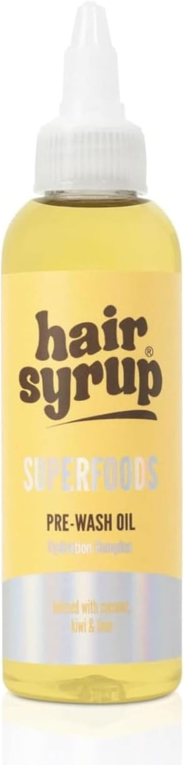 Hair Syrup | Superfoods Pre-Wash Hair Oil | Enriched With Coconut, Kiwi & Line | For Damaged, Dehydrated Hair Needing Tlc | 12 Nutrient-Rich Ingredients | 100% Natural | 300Ml Pump Bottle Applicator