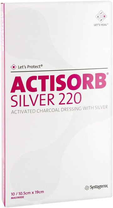 Silver Actisorb 220, 19 Cm X 10.5 Cm, Sterile Compresses, 10 Pieces