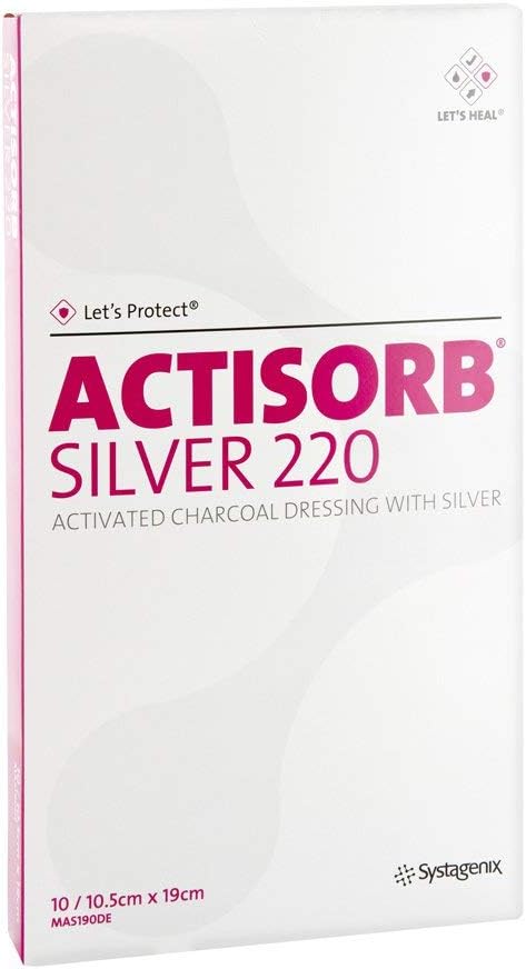 Silver Actisorb 220, 19 Cm X 10.5 Cm, Sterile Compresses, 10 Pieces