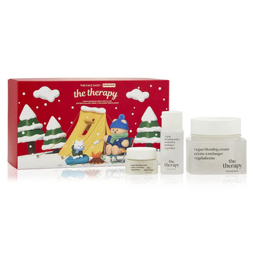 The Face Shop The Therapy Vegan Holiday Set | Organic Vegan Soothing Face Moisturizer | Elasticity Improvement,Skin-Friendly,Oil Drop Texture For Deep Hydrating | K-Beauty,Korean Skincare Set