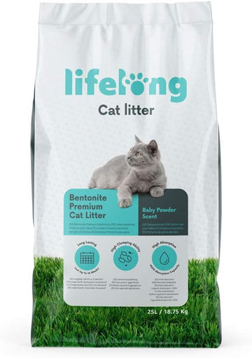 Amazon Brand - Lifelong Bentonite Premium Cat Litter, Baby Powder Scent, 25L (Pack of 1)?5400606995857