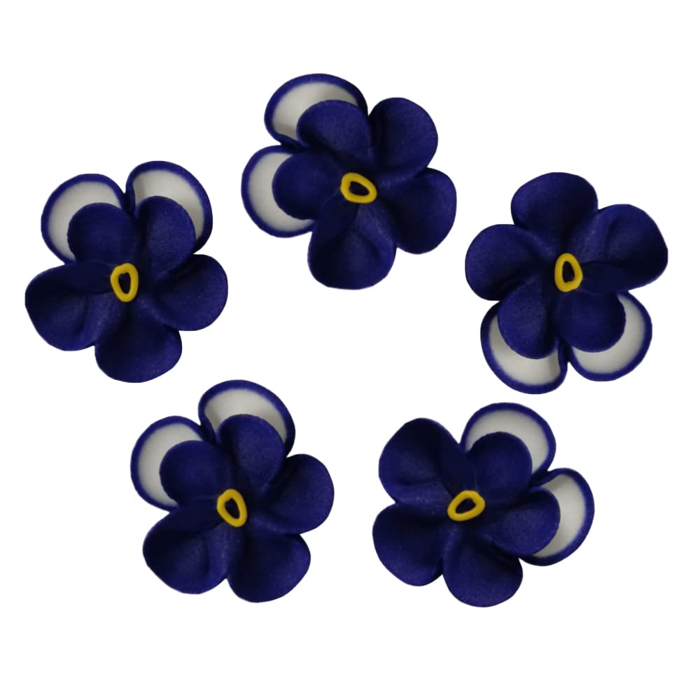 O'Creme Pansy Royal Icing Sugar Flower 1-1/4 Inch - For Cake Decorating - Decorations For Cakes, Cupcake Toppers - Birthday, Wedding, Valentines, Baby Shower - Set Of 16 Royal Blue/White