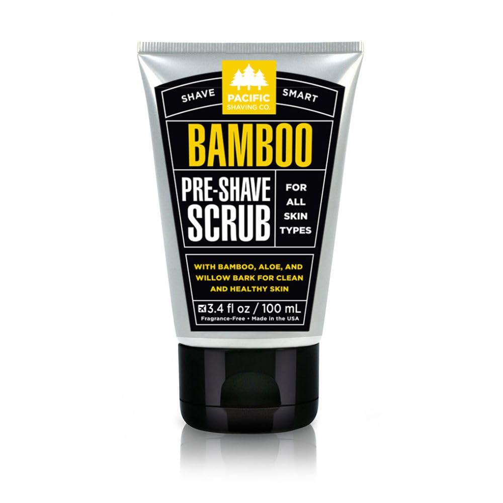 Pacific Shaving Company Bamboo Pre-Shave Scrub - Exfoliating Face Scrub & Cleanser - Daily Face Wash For Men With Aloe Vera & Willow Bark Extract - Soothes, Moisturizes & Controls Blemishes (3 Oz)