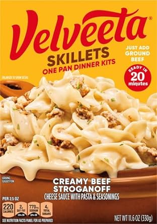 Velveeta Skillets Creamy Beef Stroganoff One Pan Dinner Kit with Cheese Sauce (Pasta & Seasonings, 11.6 oz Box)