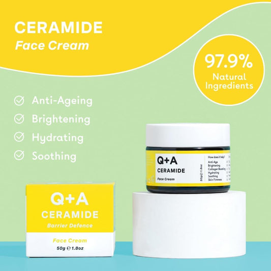 Q+A Ceramide Barrier Defence Face Cream (50G), Hydrating Moisturiser With Pineapple Ceramides, Pro Vitamin E And Squalane, Natural Face Care, Fragrance Free Skincare, Brightening Face Cream
