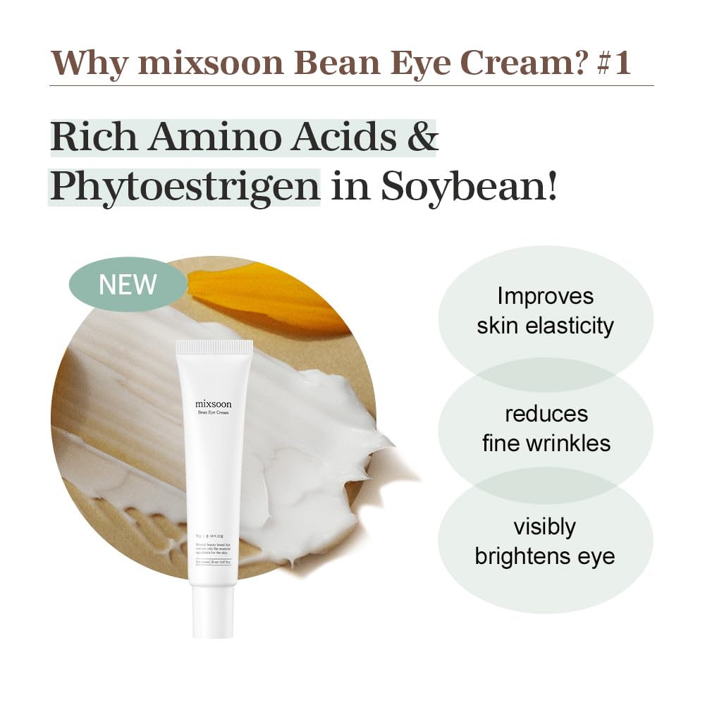 Mixsoon Bean Eye Cream Moisturizer With Mild Soothing Beans Korean Skin Care 0.67 Fl. Oz. / 20Ml : Beauty & Personal Care