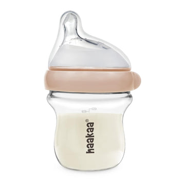 haakaa Gen.3 Natural Glass Baby Bottle 4.2oz/120ml - Wide Neck, Anti-Colic Slow Flow Nipple,Easy to Clean, 0M+ Breastfed Babies, Newborn Registry Essentials,BPA Free-Peach