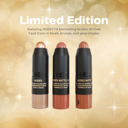 Nudestix Mini Soft & Warm Nudes 3-Piece Kit: Stick Palette, Bronze, Brown Family, Shimmery Finish