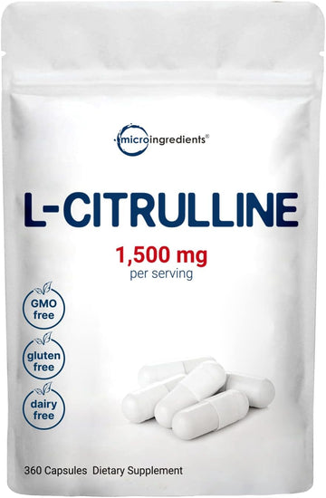 Micro Ingredients L Citrulline Capsules, 1500mg Per Serving, 360 Counts, Citrulline Pre-Workout Supplement, Non-GMO