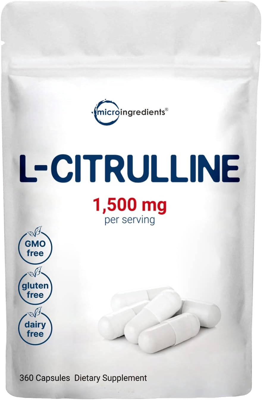Micro Ingredients L Citrulline Capsules, 1500Mg Per Serving, 360 Counts, Citrulline Pre-Workout Supplement, Non-Gmo